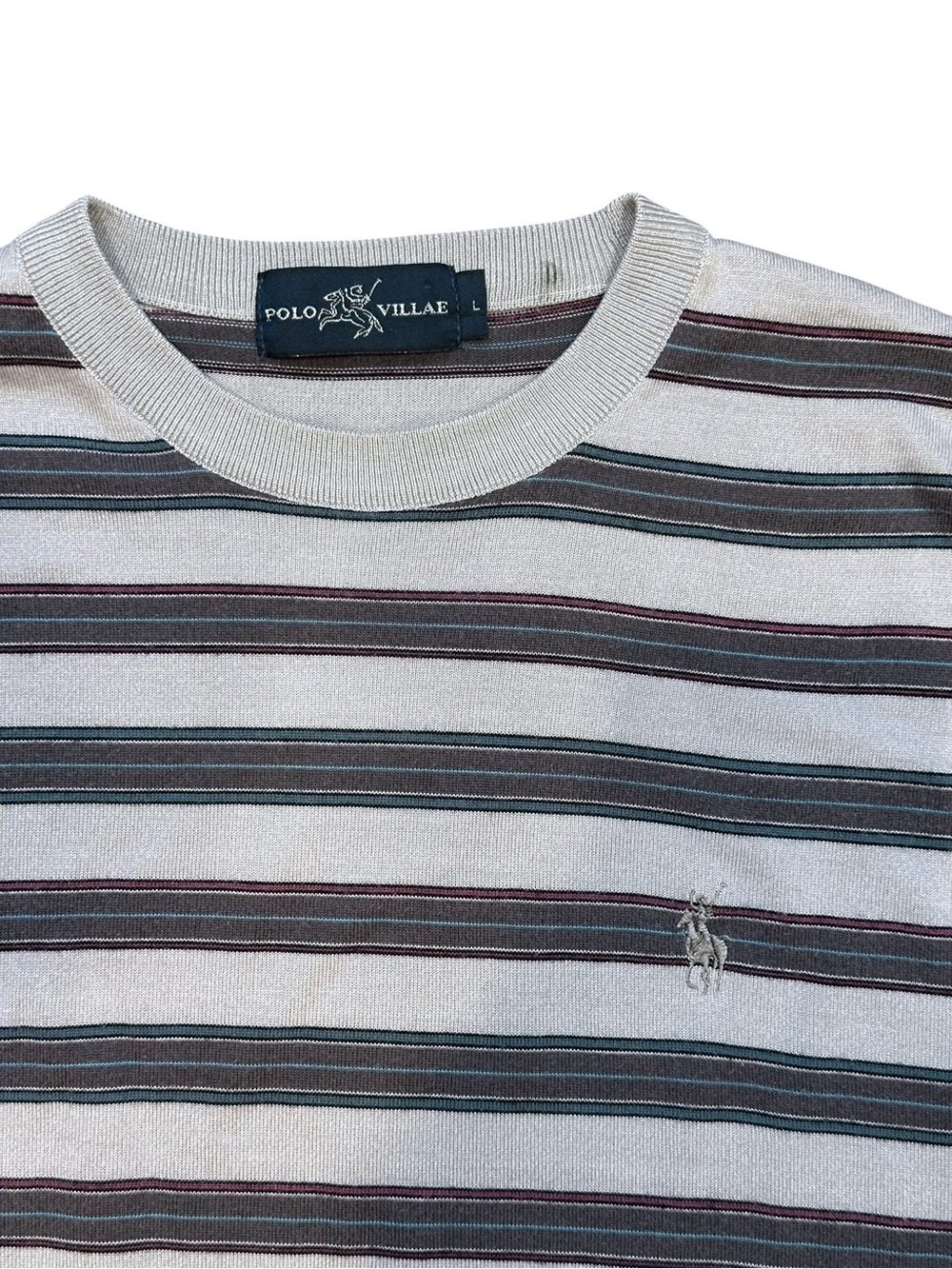 Polo Villae Retro Variegated Striped Crew Neck Long Sleeve Top Grey Multi Large - Picture 4 of 4